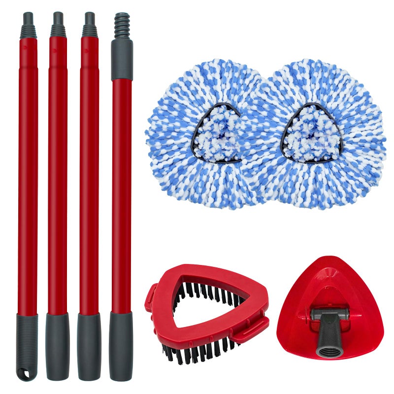 Spin Mop Replace Head Base Scrubber Mop Handle for OCedar RinseClean 2Tank System Include 2 Microfiber Mop Refills 1 Mop Handle 1 Base and 1 Scrub Brush for Dry Wet Use Floor Deep Cleaning